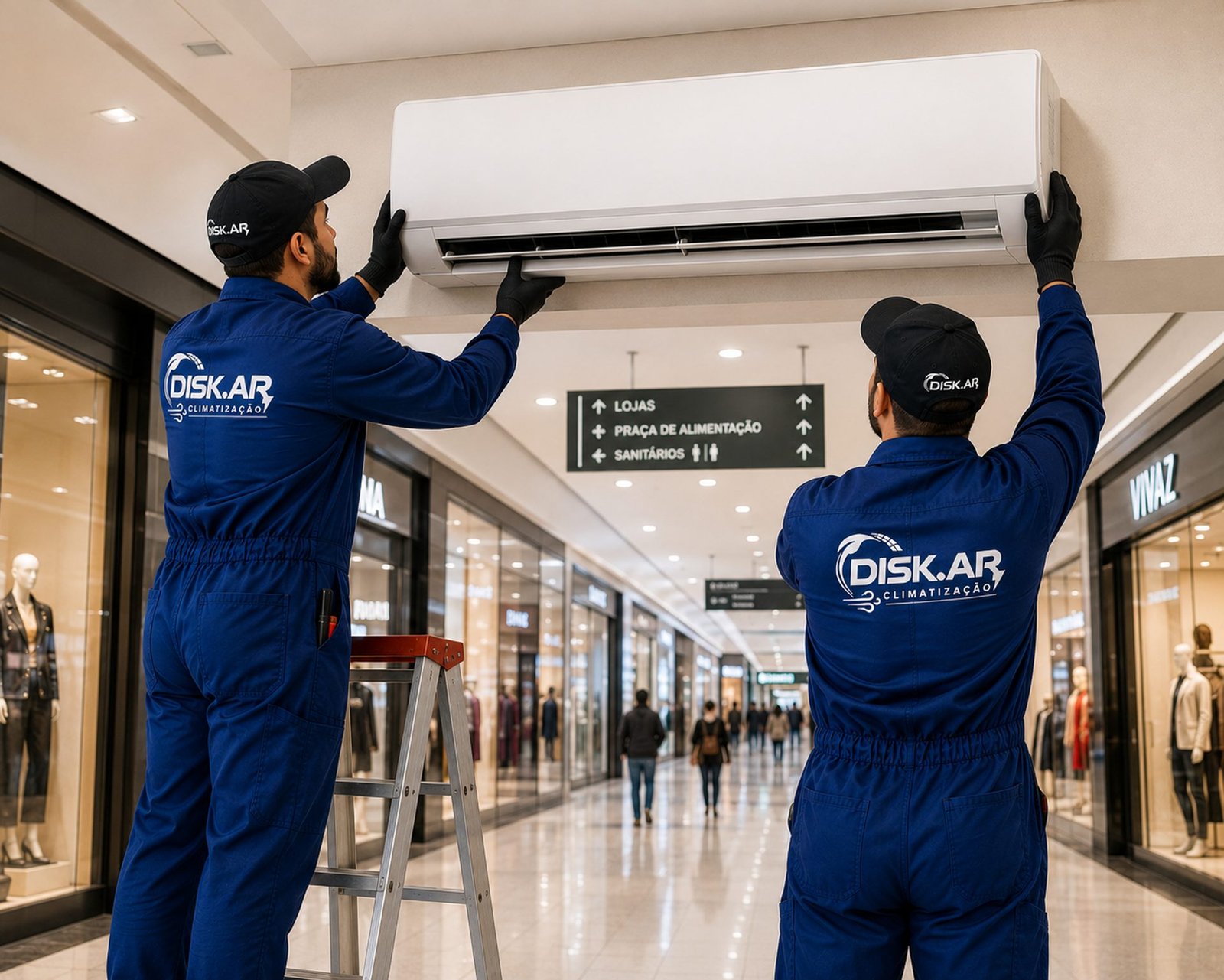 Equipe Disk Ar trabalhando em sistema de climatização