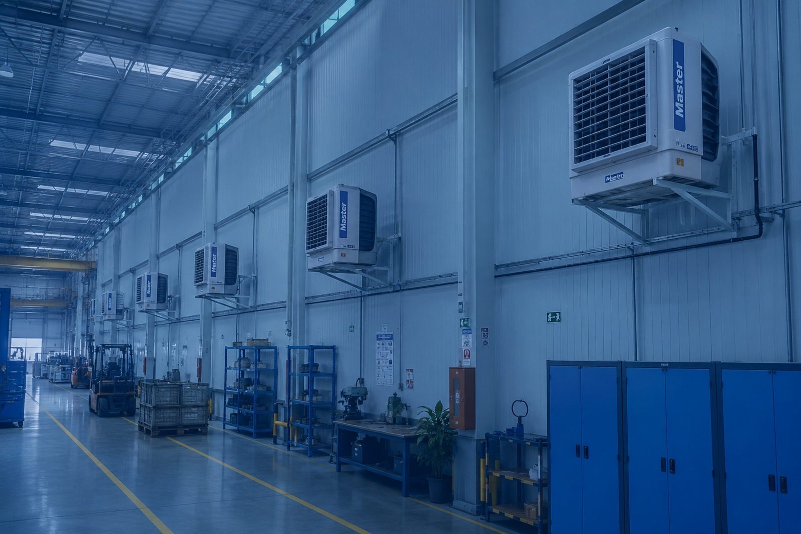 Galpão industrial climatizado com coolers Master